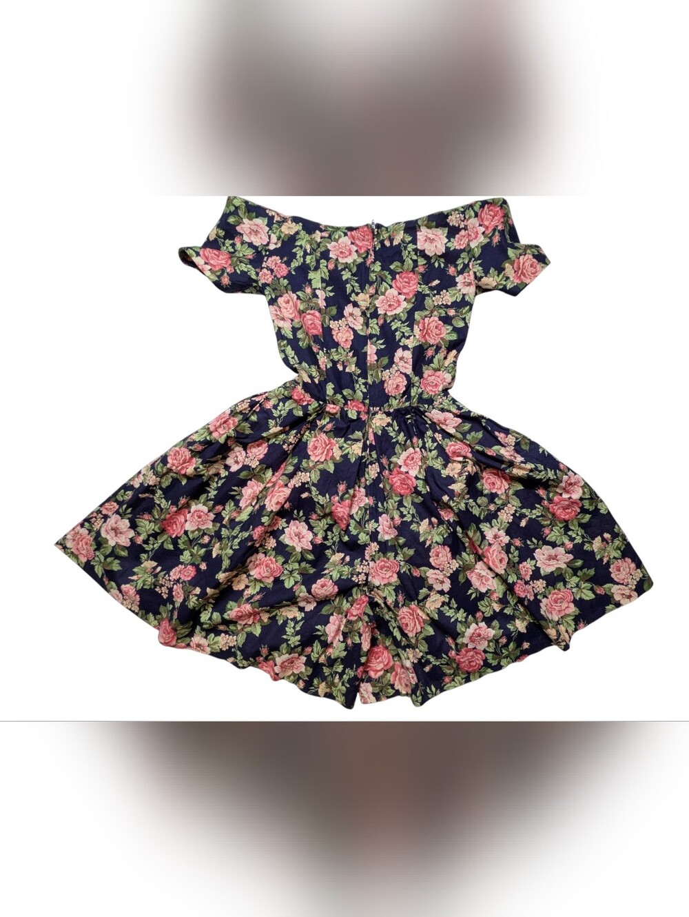 All That Jazz Navy Off-Shoulder Floral Romper with Pink Roses - Picture 3 of 3
